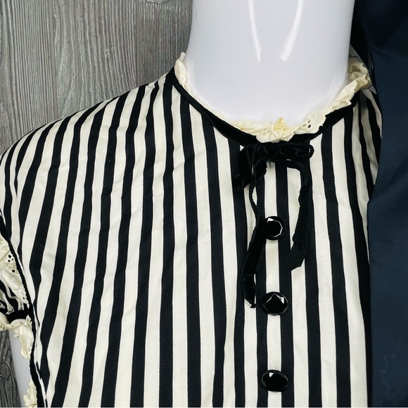 Vintage Victorian black and white stripe dress retro Halloween costume cosplay m - Picture 4 of 8